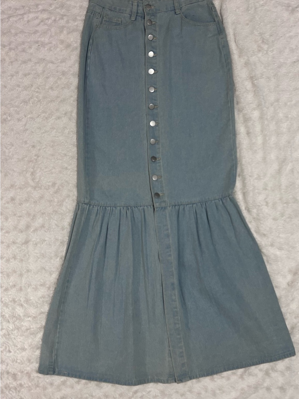 SHEIN Light Blue Button-Front Denim Mermaid Maxi Skirt
